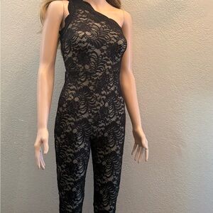One-Shoulder Black Lace Jumpsuit